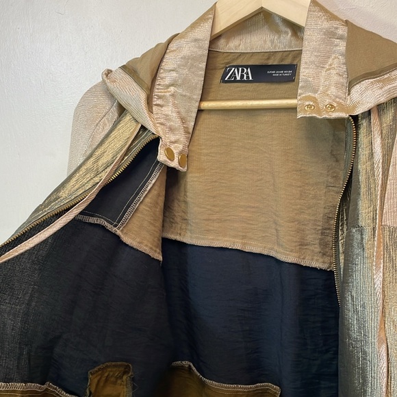 ZARA Shimmering 3 Tone Zip Front Light Jacket -XS-#0013 - Picture 6 of 8